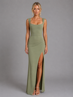 Square Neck Side Split Maxi Dress