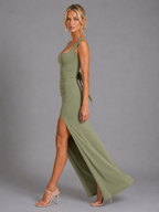 Square Neck Side Split Maxi Dress