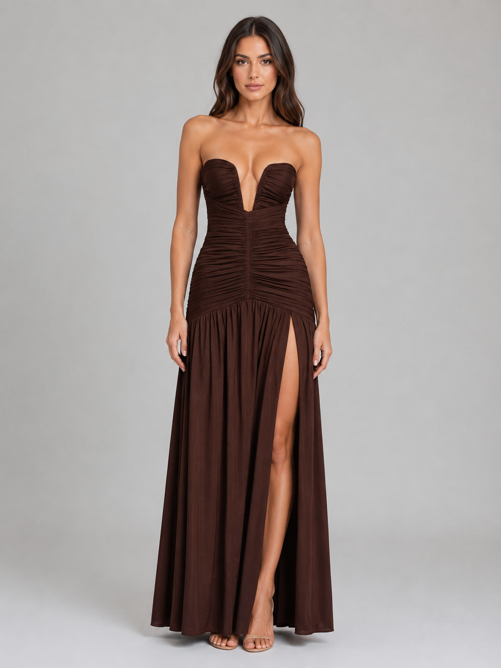 Women's Strapless Ruched Maxi Dress