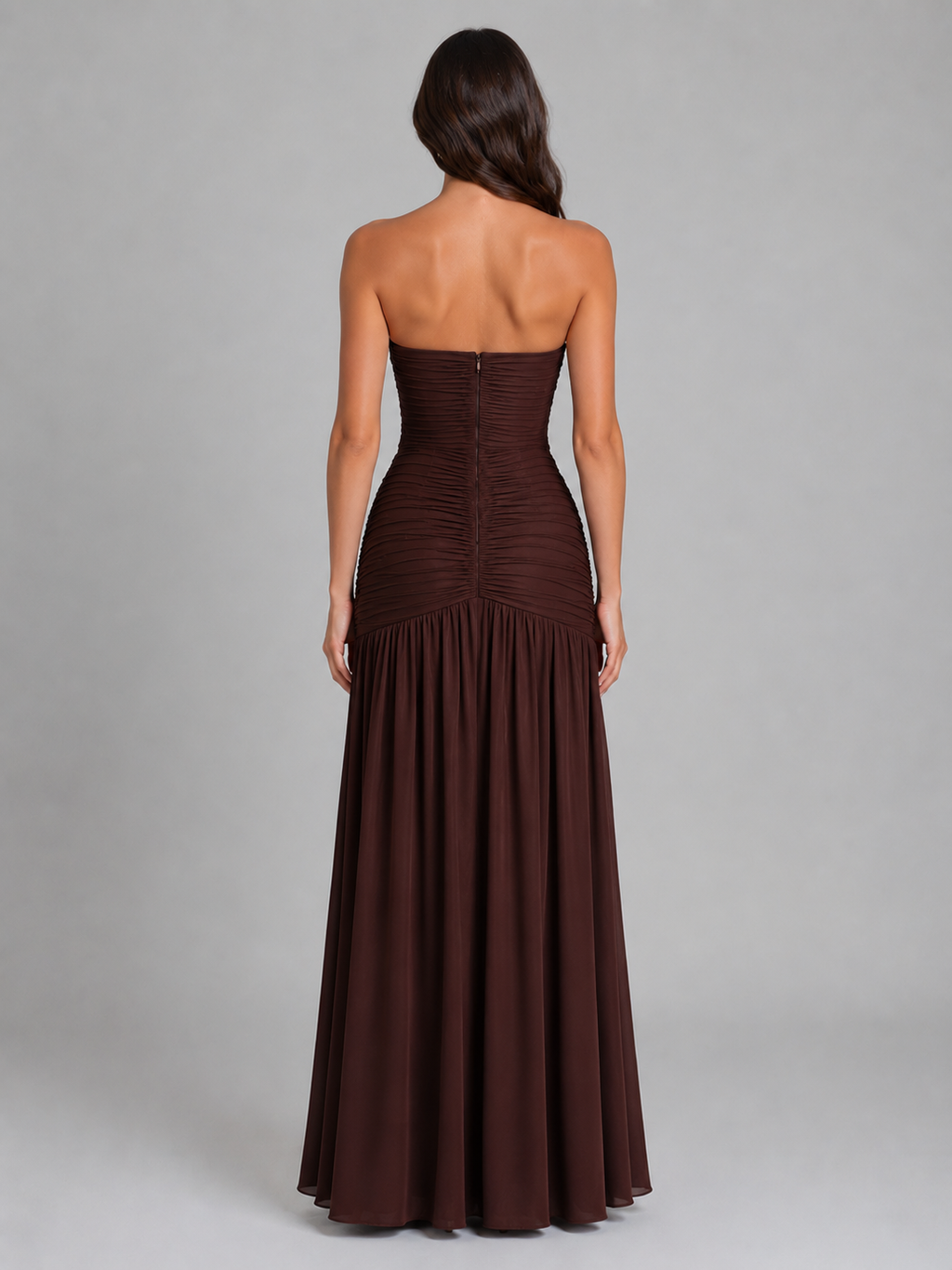 Women's Strapless Ruched Maxi Dress