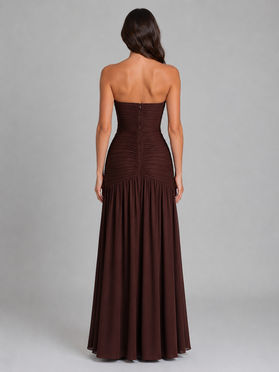 Women's Strapless Ruched Maxi Dress