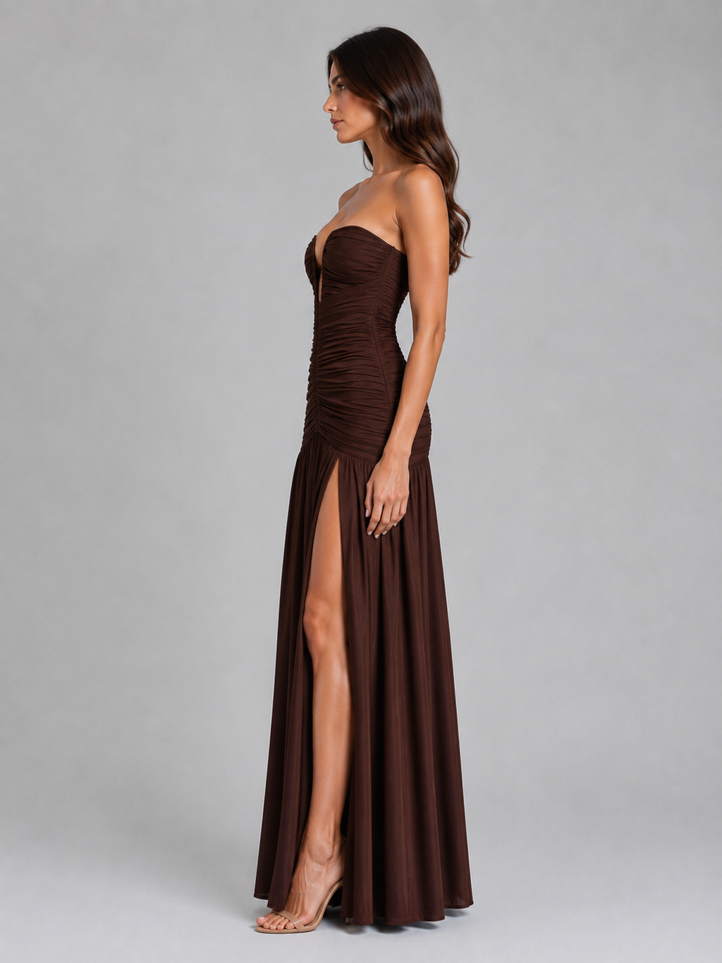 Women's Strapless Ruched Maxi Dress