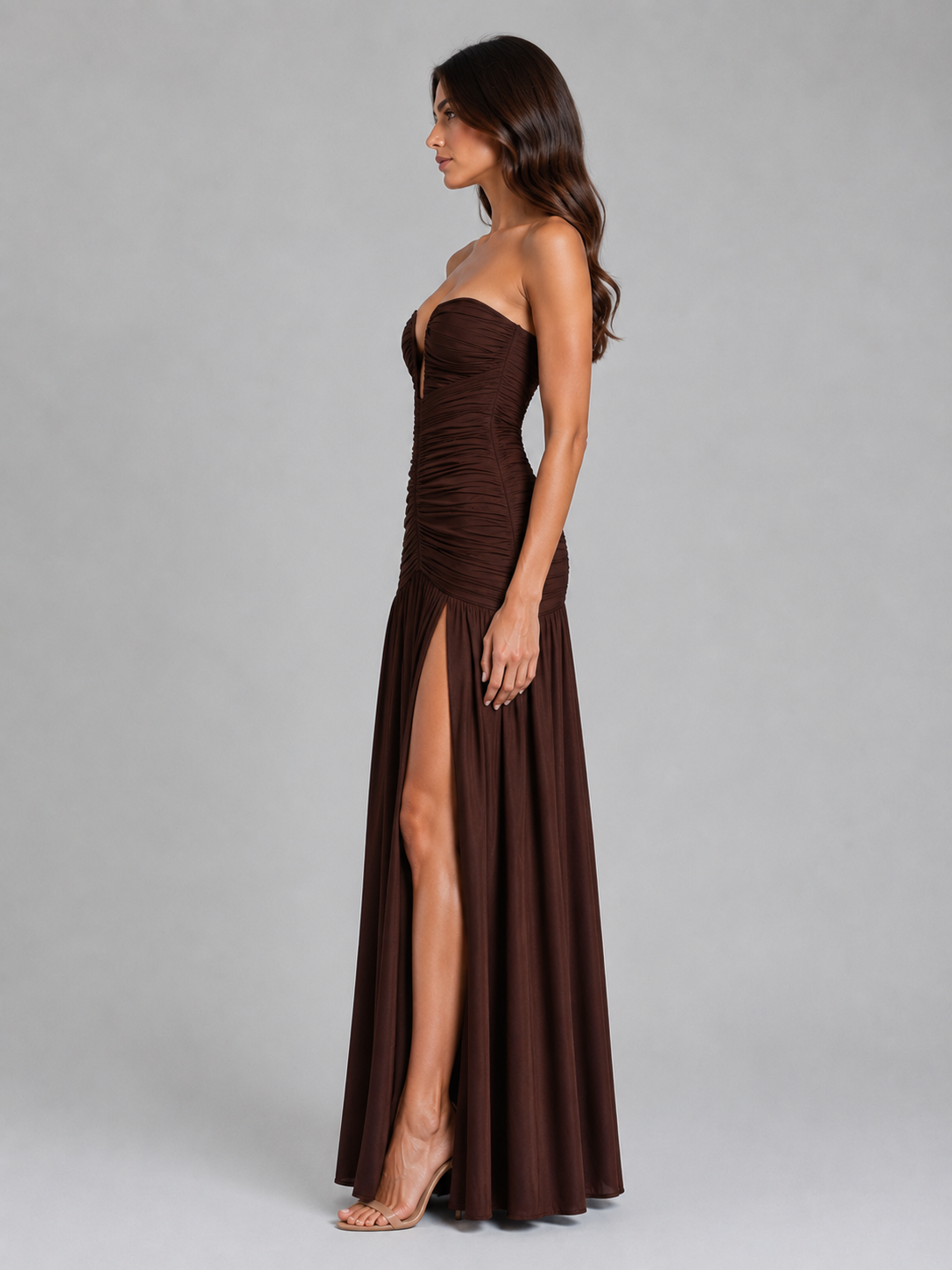 Women's Strapless Ruched Maxi Dress