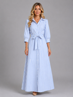 Striped Belted Shirt Maxi Dress