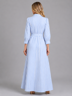 Striped Belted Shirt Maxi Dress