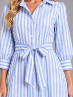 Striped Belted Shirt Maxi Dress