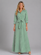 Striped Belted Shirt Maxi Dress