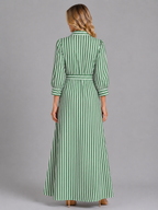 Striped Belted Shirt Maxi Dress