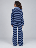 Striped Knit Two-Piece Set – Collared Jumper & Wide Leg Trousers