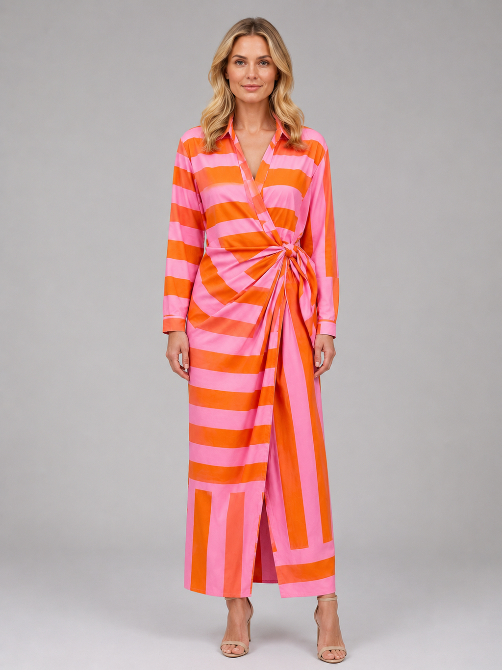 Women's Striped Twist Midi Dress