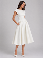 Structured Cap Sleeve Midi Dress
