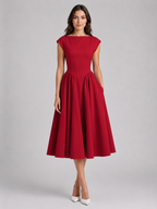 Structured Cap Sleeve Midi Dress