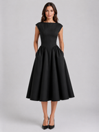 Structured Cap Sleeve Midi Dress