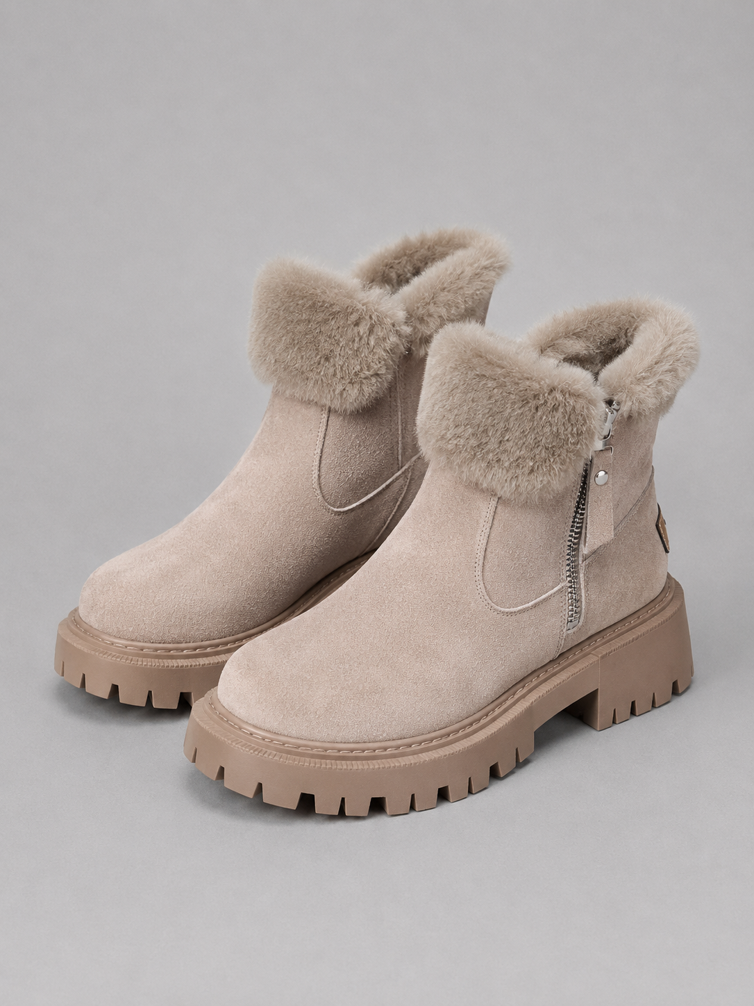 Suede Ankle Boots – Faux Fur Lined Chunky Winter Shoes
