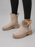 Suede Ankle Boots – Faux Fur Lined Chunky Winter Shoes