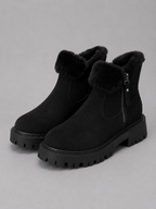 Suede Ankle Boots – Faux Fur Lined Chunky Winter Shoes