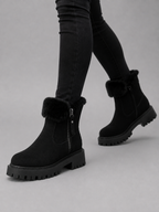 Suede Ankle Boots – Faux Fur Lined Chunky Winter Shoes