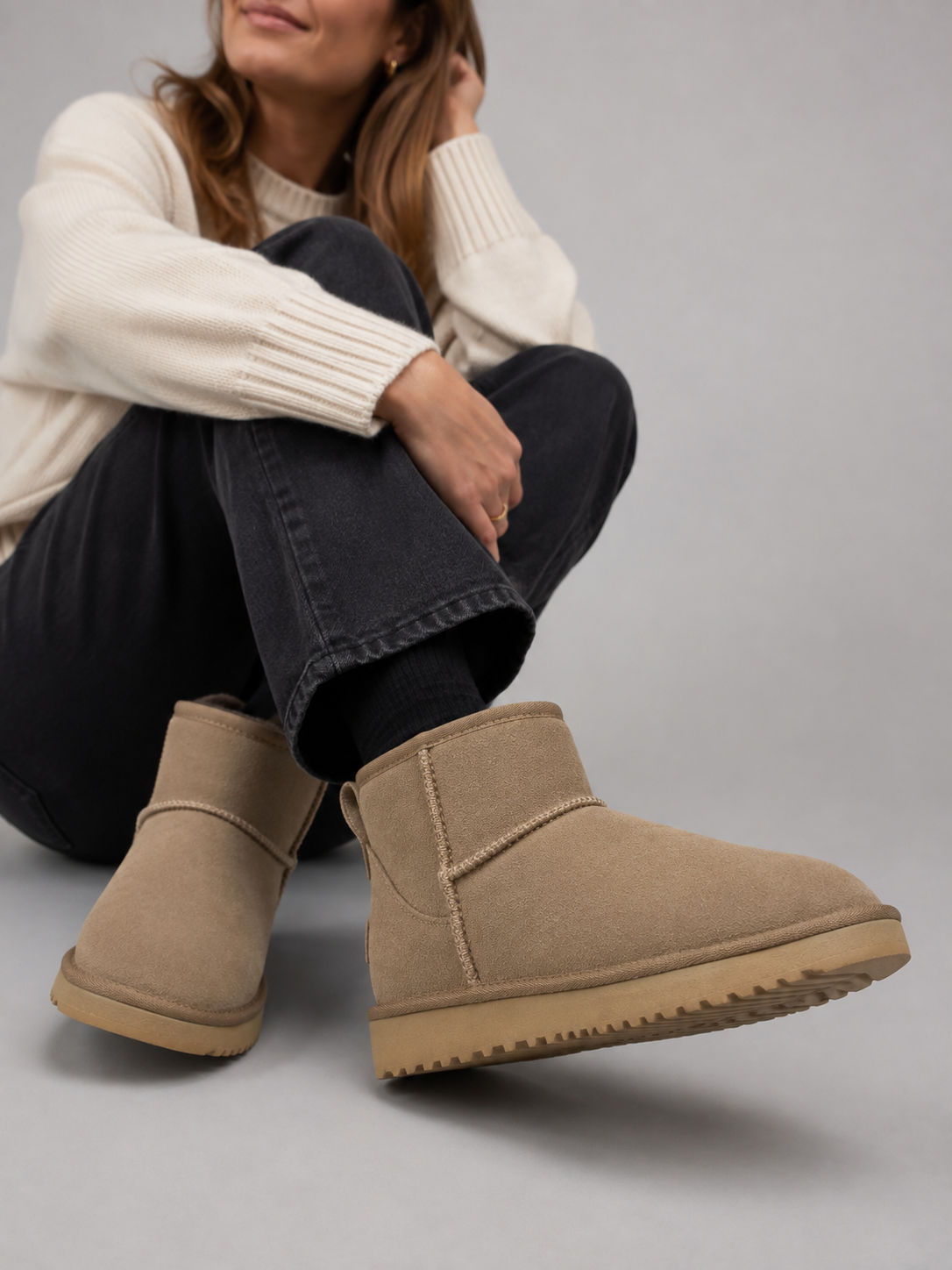 Suede Ankle Boots – Shearling Lined Winter Slip-On Shoes