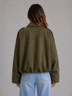 Suede Look Bomber Jacket – Oversized Collared Style