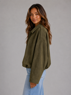 Suede Look Bomber Jacket – Oversized Collared Style