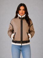 Suede Look Cropped Aviator Jacket – Teddy Lined Biker Coat