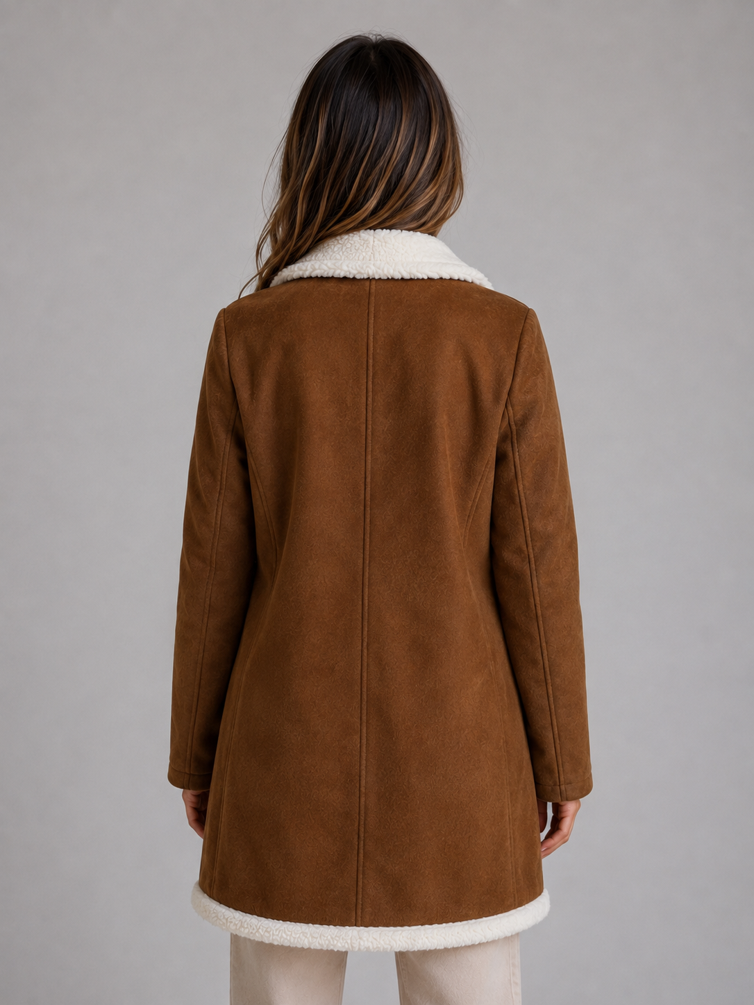 Suede Look Shearling Coat – Longline Teddy Trim Jacket