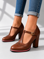 T-Bar Brogue Block Heels