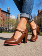 T-Bar Brogue Block Heels