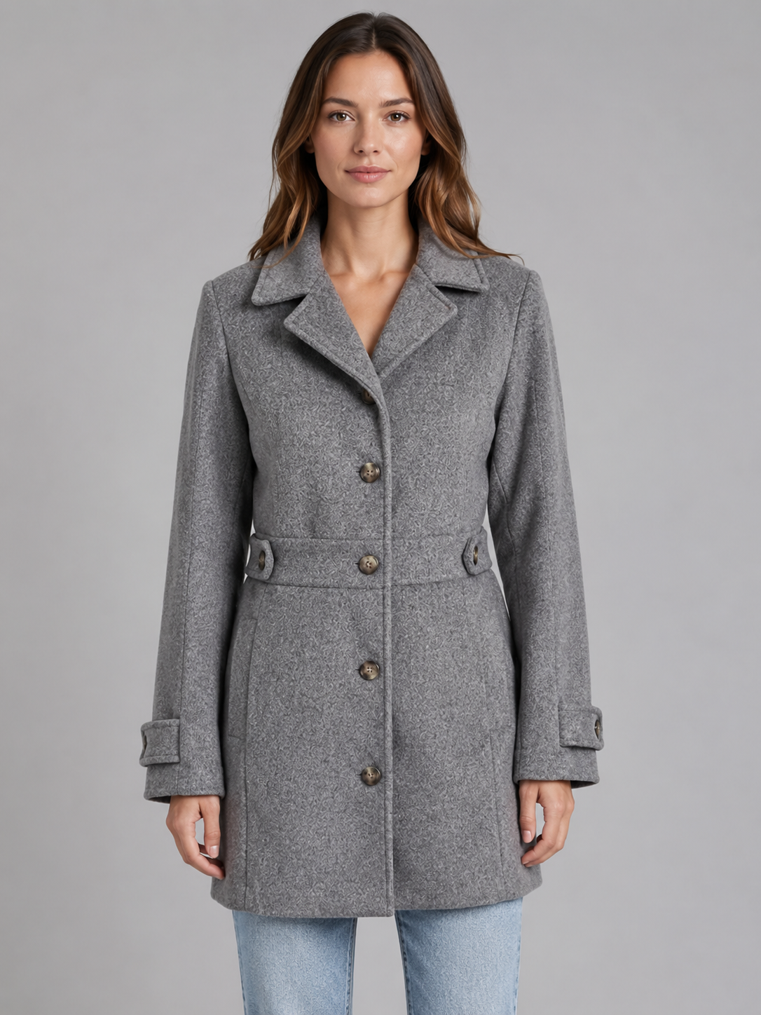 Tailored Button Coat – Longline Collared Smart Jacket