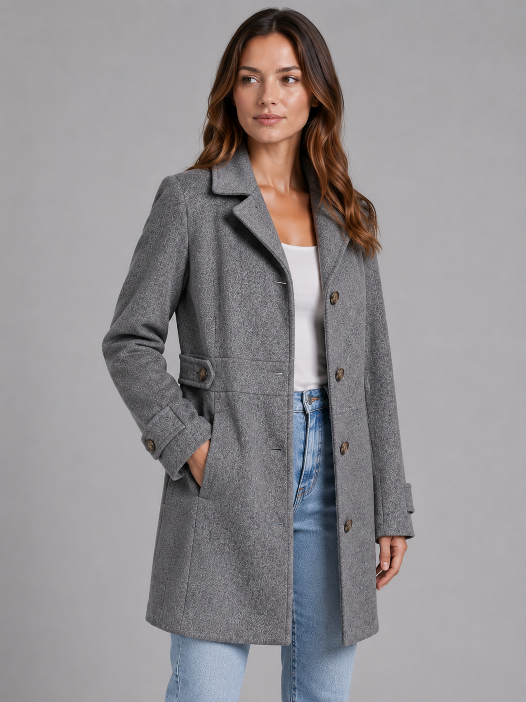 Tailored Button Coat – Longline Collared Smart Jacket