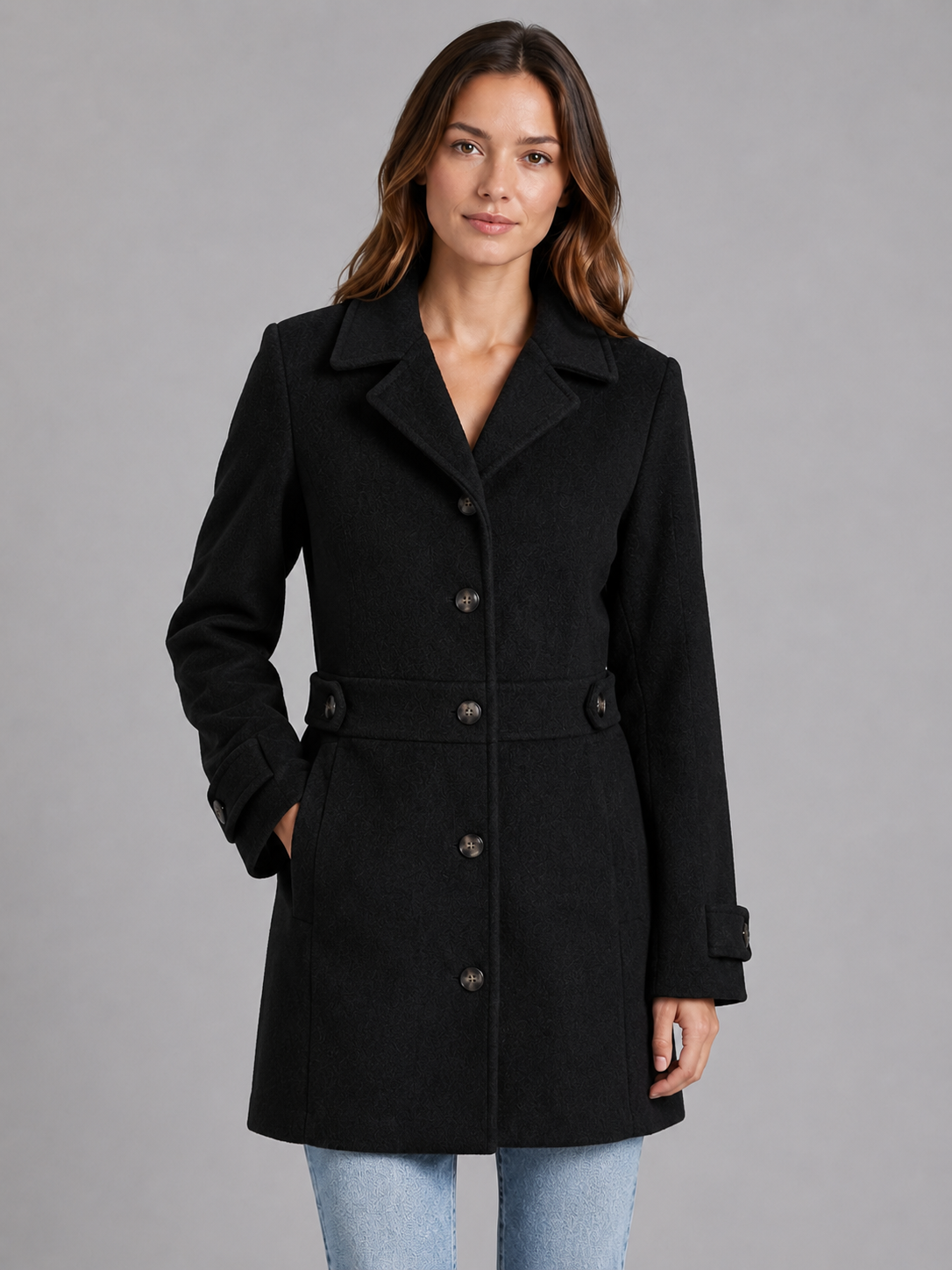 Tailored Button Coat – Longline Collared Smart Jacket