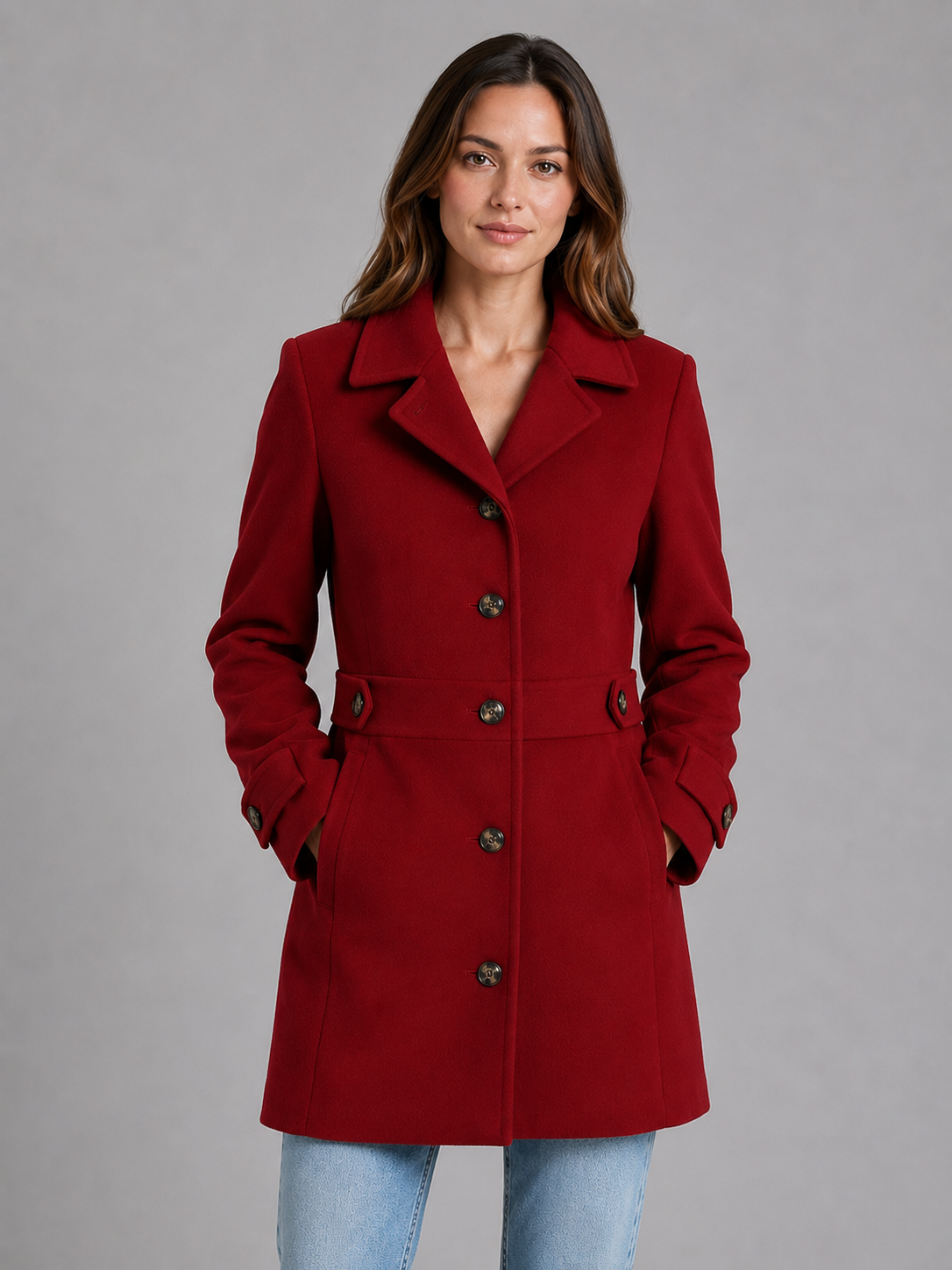 Tailored Button Coat – Longline Collared Smart Jacket