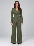Tailored Two-Piece Trouser Suit – Belted Blazer & Wide Leg Trousers Set