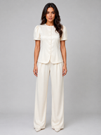 Tailored Two-Piece Trouser Suit – Short Sleeve Blazer & Wide Leg Trousers Set