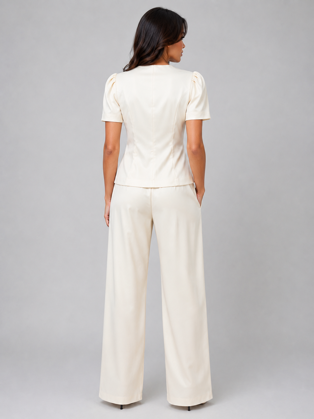 Tailored Two-Piece Trouser Suit – Short Sleeve Blazer & Wide Leg Trousers Set