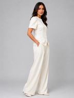 Tailored Two-Piece Trouser Suit – Short Sleeve Blazer & Wide Leg Trousers Set