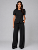 Tailored Two-Piece Trouser Suit – Short Sleeve Blazer & Wide Leg Trousers Set