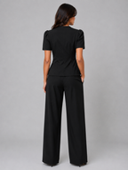 Tailored Two-Piece Trouser Suit – Short Sleeve Blazer & Wide Leg Trousers Set
