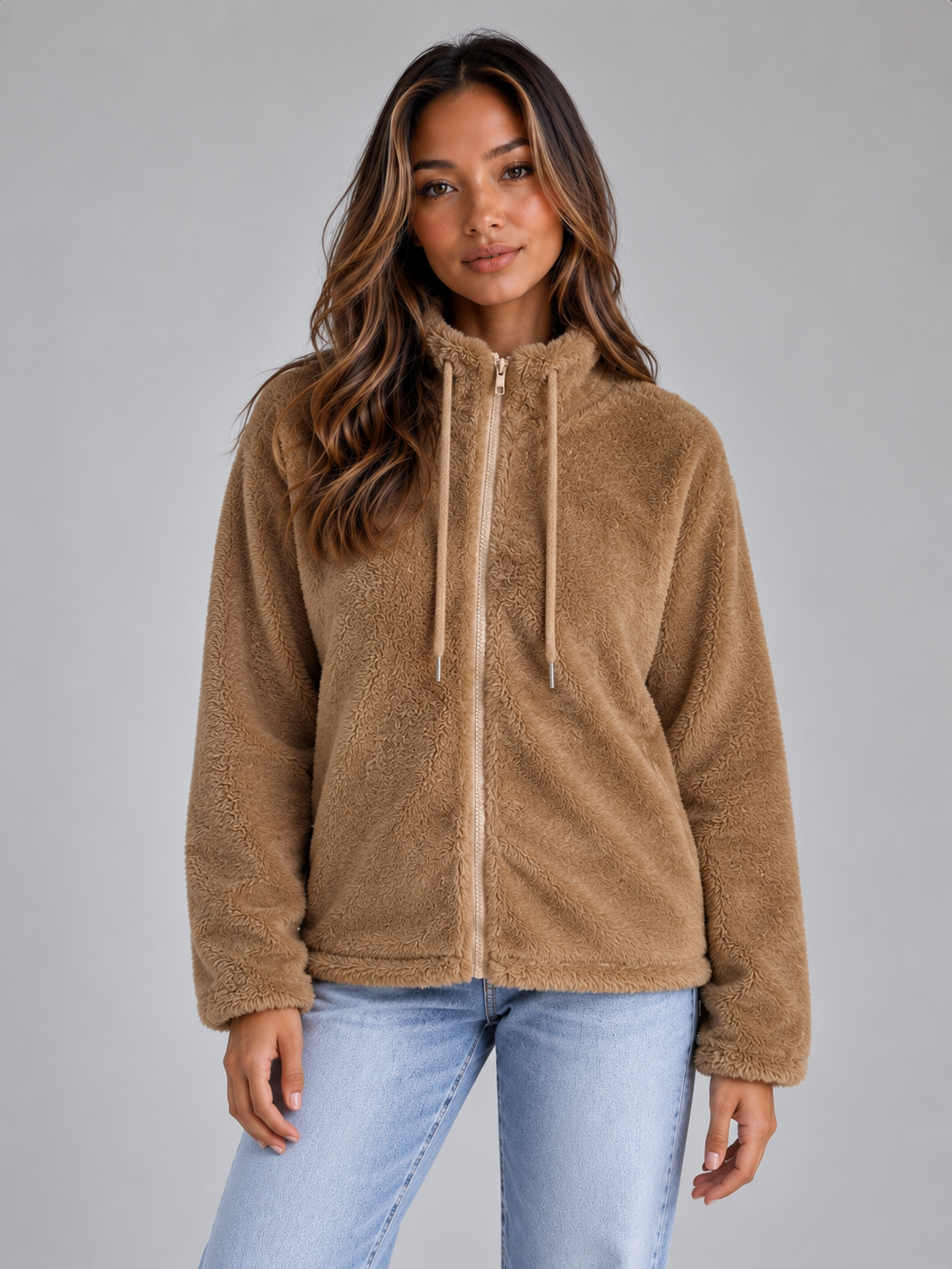 Teddy Fleece Zip-Up Jacket – Soft High Neck Jumper