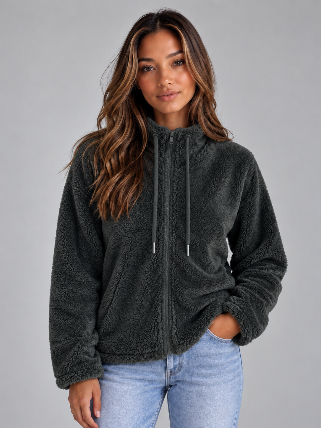 Teddy Fleece Zip-Up Jacket – Soft High Neck Jumper
