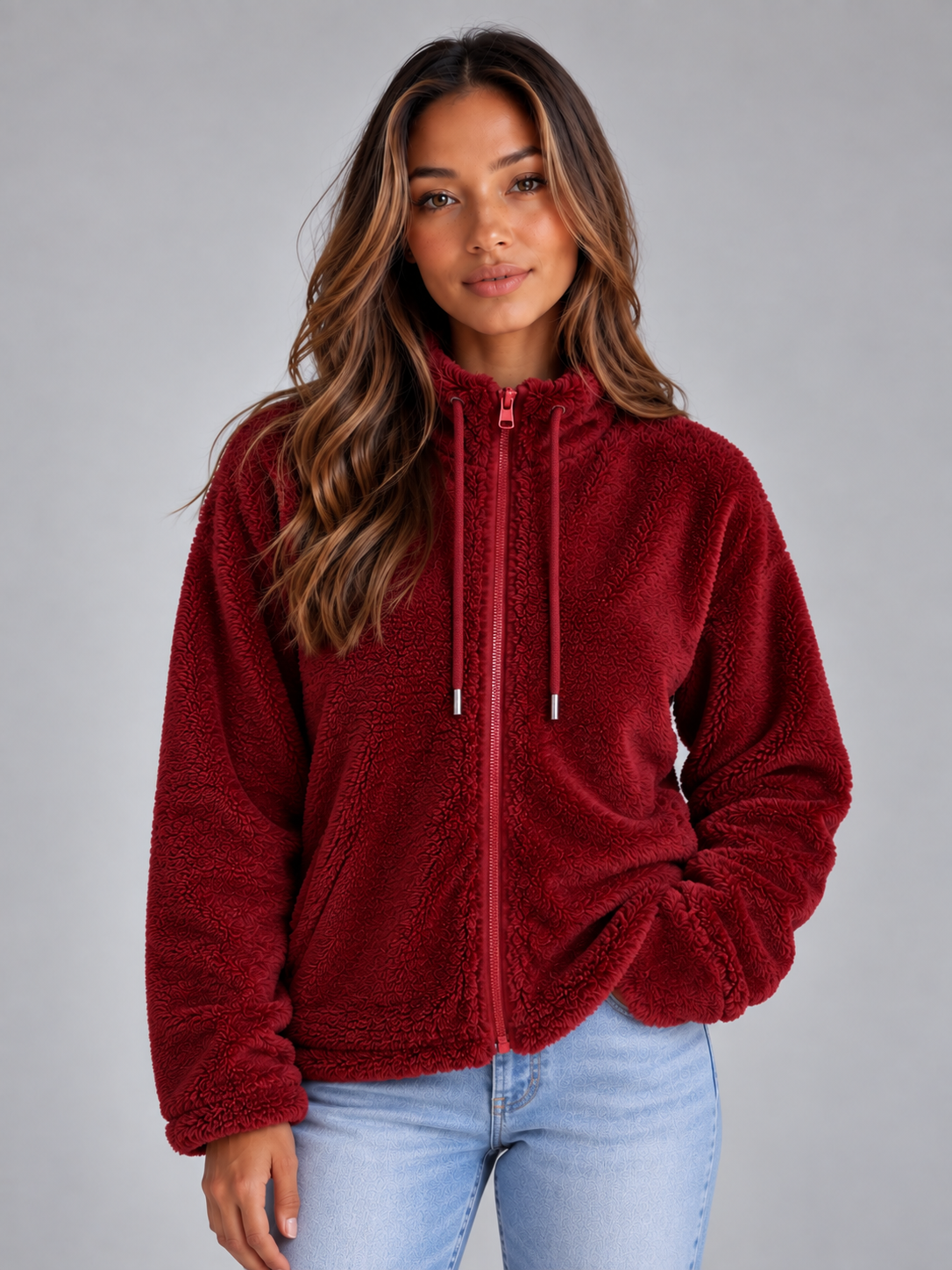 Teddy Fleece Zip-Up Jacket – Soft High Neck Jumper