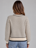 Textured Knit Cardigan – Button Front Contrast Trim Jumper