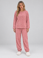 Thermal Fleece Pyjama Set – Cable Knit Textured Top & Trousers
