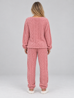 Thermal Fleece Pyjama Set – Cable Knit Textured Top & Trousers