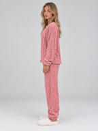 Thermal Fleece Pyjama Set – Cable Knit Textured Top & Trousers