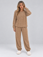 Thermal Fleece Pyjama Set – Cable Knit Textured Top & Trousers