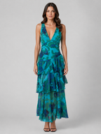 Tiered Ruffle V-Neck Maxi Dress