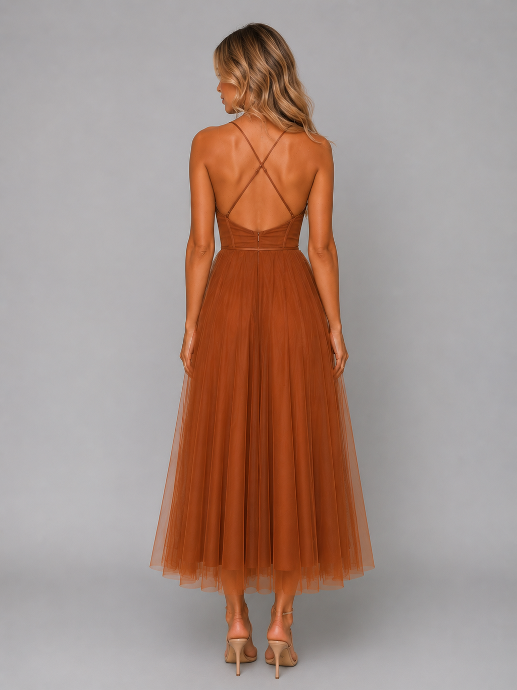 Women's Tulle Corset Midi Dress