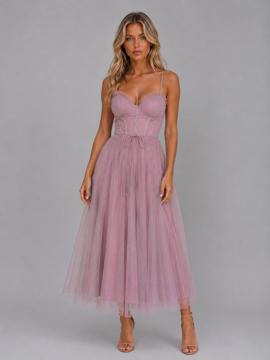 Women's Tulle Corset Midi Dress