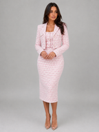 Tweed Midi Dress & Cropped Blazer Two-Piece Outfit Set